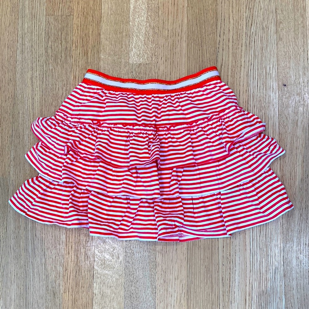 Mini Boden Girls Jersey Ruffle Skort 7-8y red and white stripe